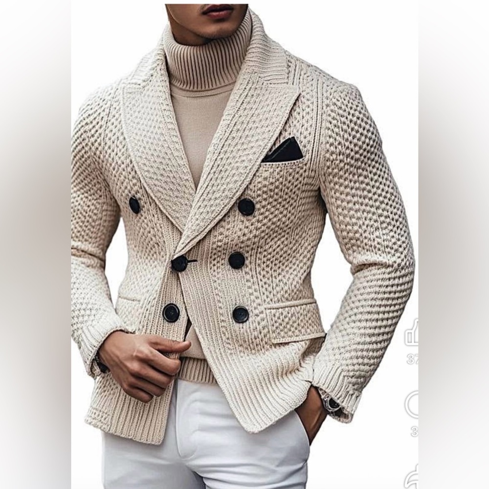 MENS Cream Double-Breasted Knit SWEATER SIZE XL
